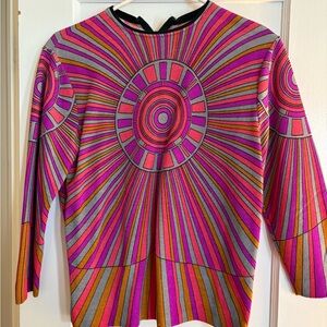 Vibrant Retro Geometric Long Sleeve Top - Pink & Orange